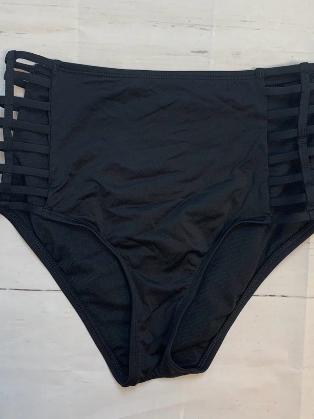 High-Waist Black Strappy Bikini Bottom